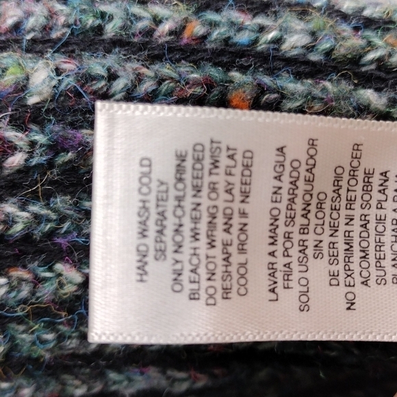 Leo & Nicole Green Multicolored Marble Ribbed Knit Cowl Neck Long Sleeve Sweater - Picture 8 of 10